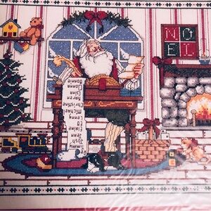 2 Vintage Bucilla Counted Cross Stitch Santa Framed Picture Kits